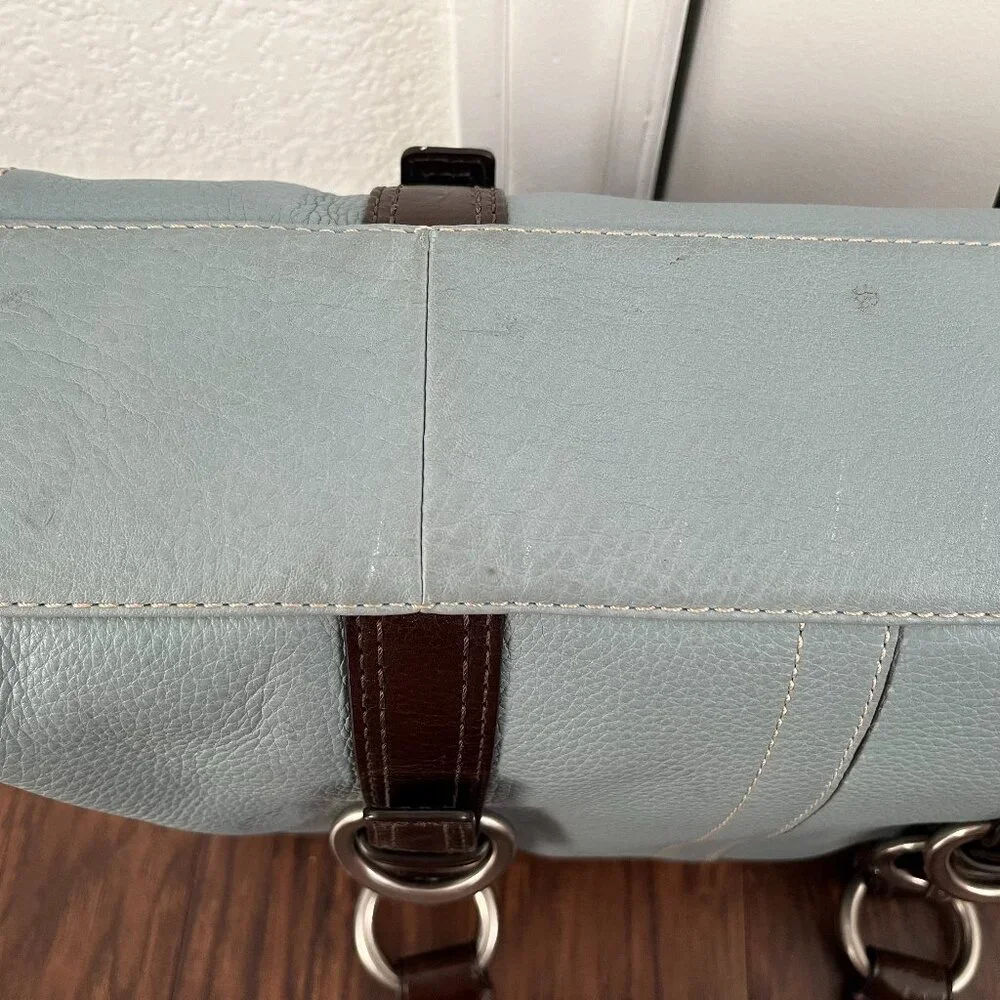 COACH ~ Blue/Brown F12334 Pebble Leather Chelsea Satchel w/ Silver Hardware - Picture 8 of 14